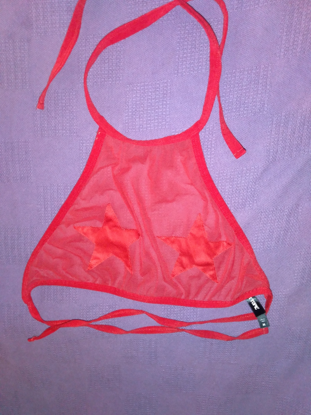 Hot Topic Red Sheer Star Halter Bralette